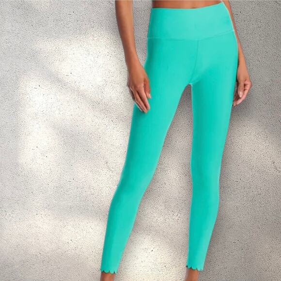 Aqua Athletic NWT | Aqua Green Scalloped Hem Leggings | size XL - Picture 2 of 7